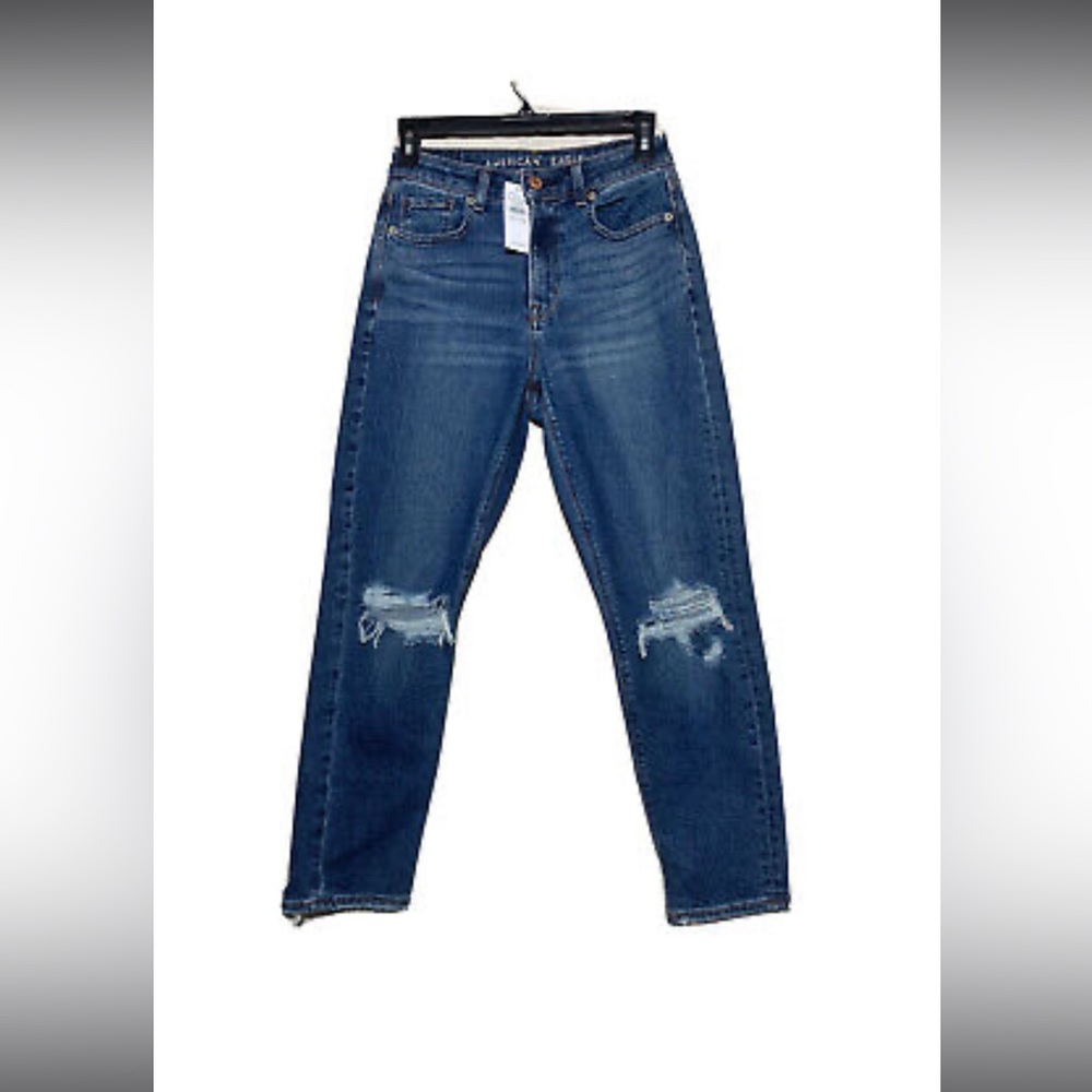 American Eagle Mom Jeans Monaco Blue Stretch Size 4 x short